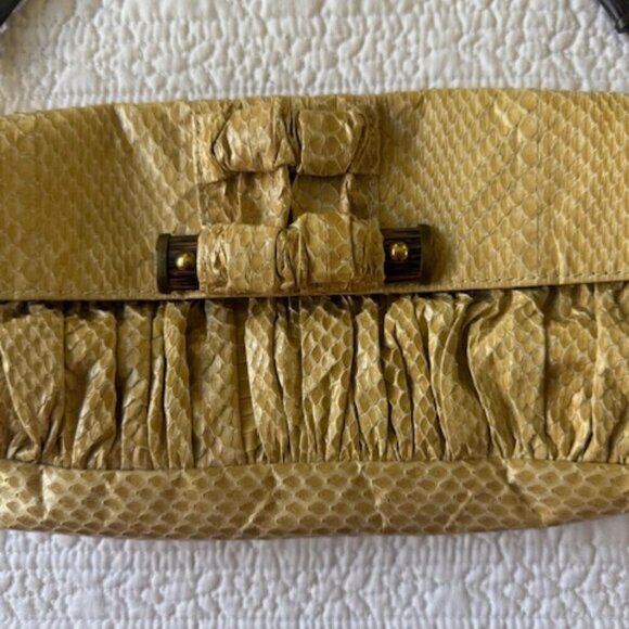 R&Y Augousti Beige Snakeskin Clutch - Picture 2 of 4
